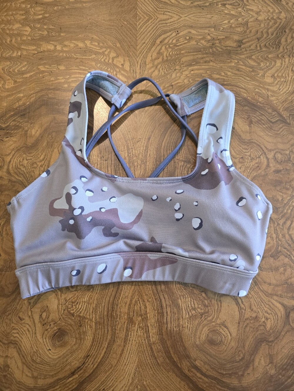 The Barbell Cartel Camo Choco Chip Strappy Sports Bra Womens size Medium